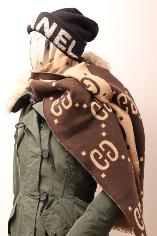 Gucci Monogram Schal Wolle GG Braun