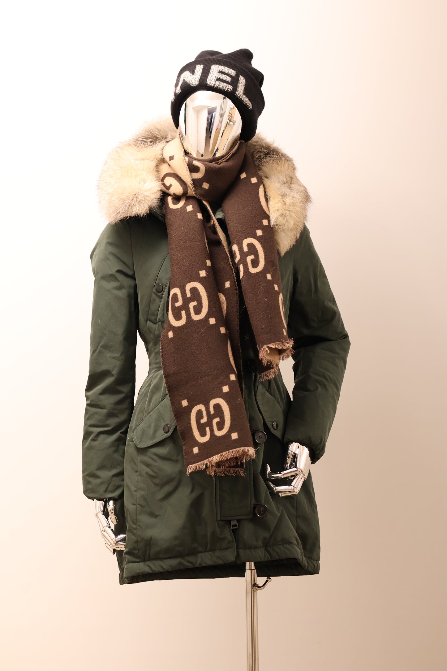 Gucci Monogram Schal Wolle GG Braun