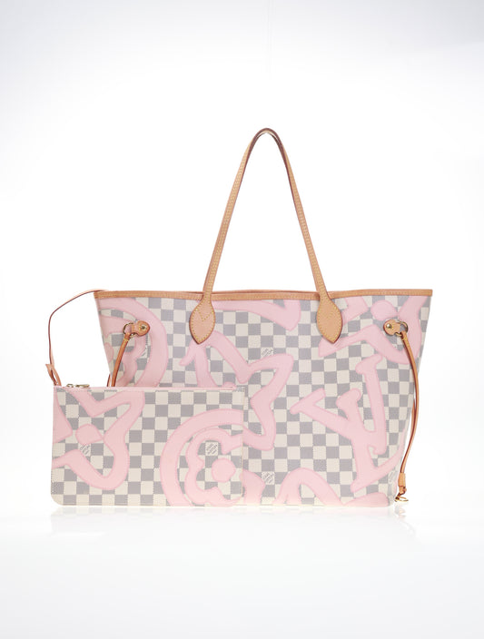 LOUIS VUITTON Neverfull MM Damier Azur Tahitienne Rose N41050