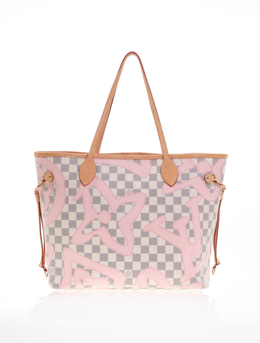 LOUIS VUITTON Neverfull MM Damier Azur Tahitienne Rose N41050