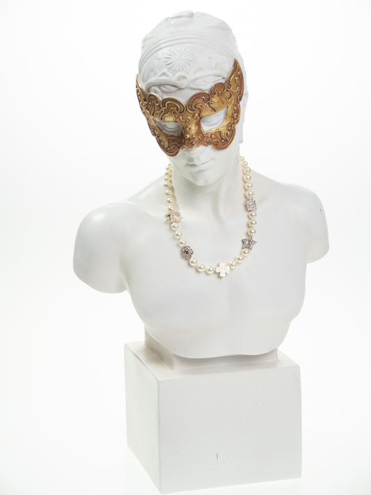 CHANEL Perlenkette CC Halskette Strass Collier Stern Blume Flacon