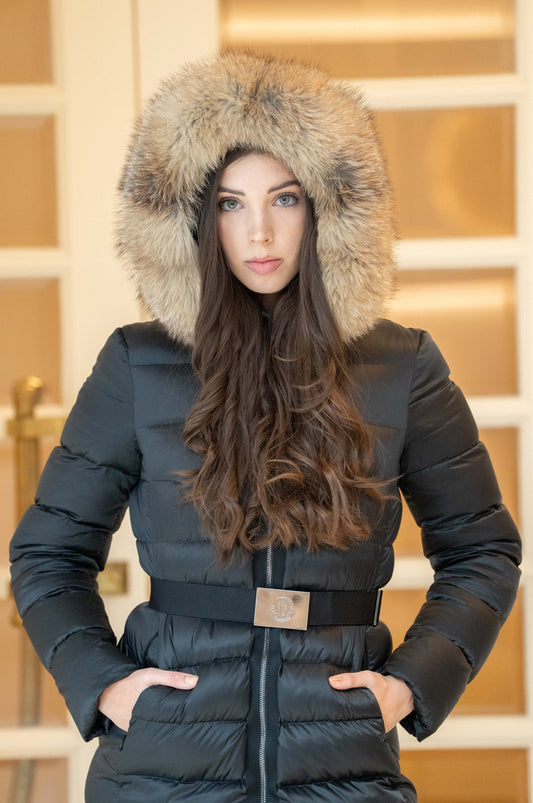 Moncler Tinuviel Daunenmantel mit Pelz schwarz Größe 1 - entspr. Gr. 36 bzw. S