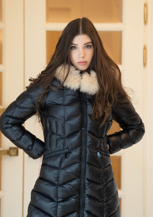 Moncler Barbel Daunenmantel mit Pelz schwarz Größe 2 - entspr. Gr. 36/38 bzw. S/M