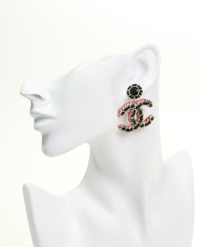 CHANEL orecchini orecchini a bottone XXL pendente cuore strass CC