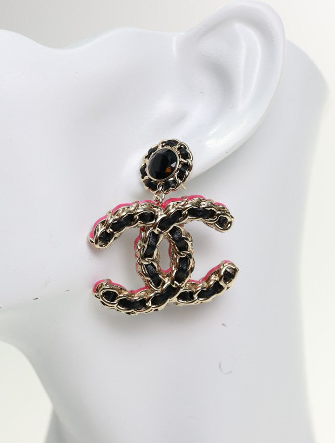 CHANEL orecchini orecchini a bottone XXL pendente cuore strass CC