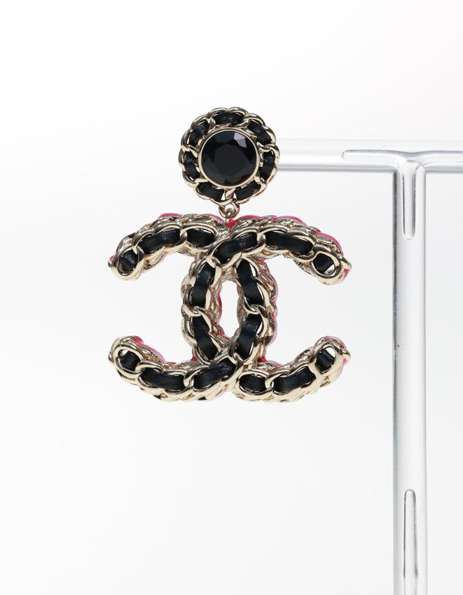 CHANEL orecchini orecchini a bottone XXL pendente cuore strass CC