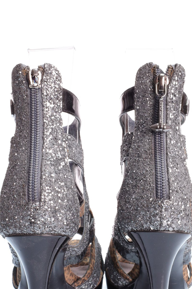 PHILIPP PLEIN sandals black with glitter and predator pattern size. 37