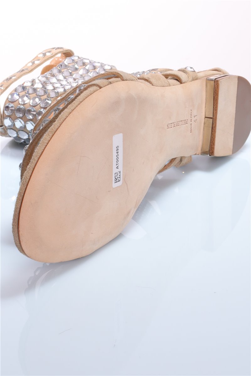 PHILIPP PLEIN sandals beige with rhinestones and rivets size. 41 suede
