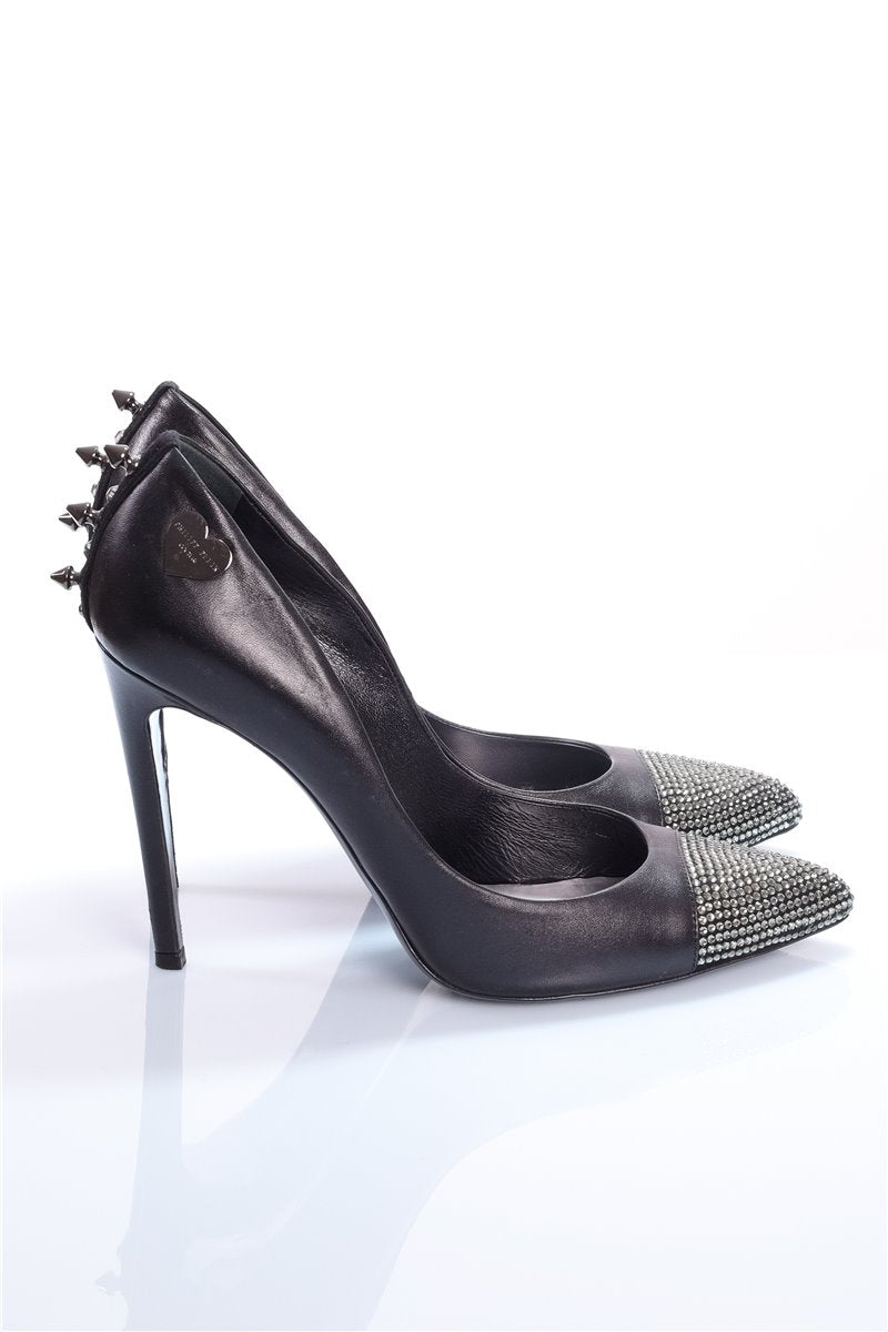 PHILIPP PLEIN décolleté tacchi a spillo neri rivetti strass taglia. 41
