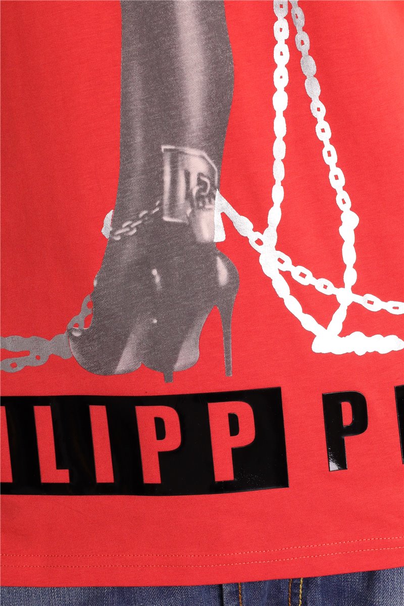 PHILIPP PLEIN T-shirt camicia rossa taglia. Catene a L