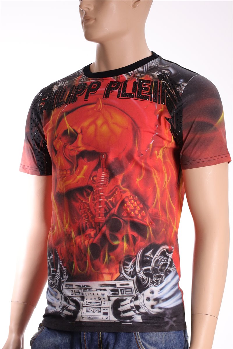 T-shirt PHILIPP PLEIN Taglia camicia L fuoco nero dell'inferno
