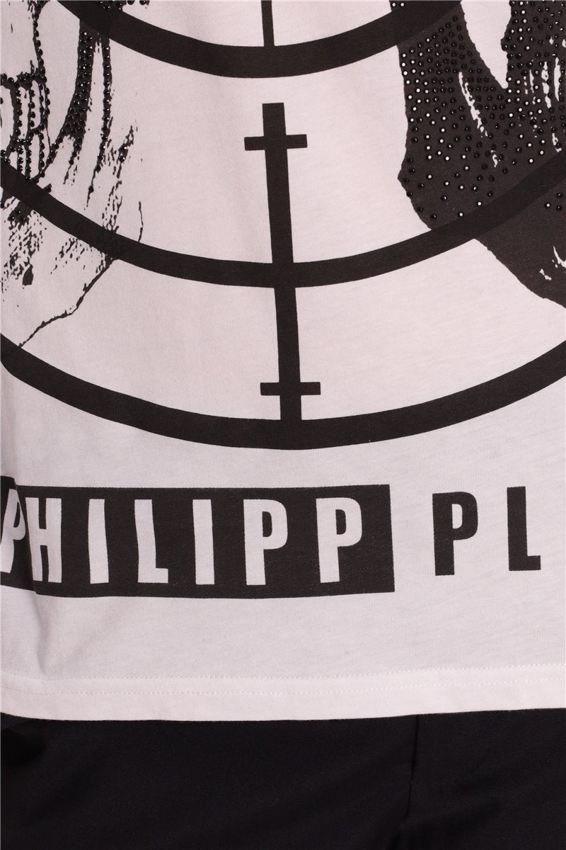 T-shirt PHILIPP PLEIN Taglia camicia S Teschio di cristallo bianco