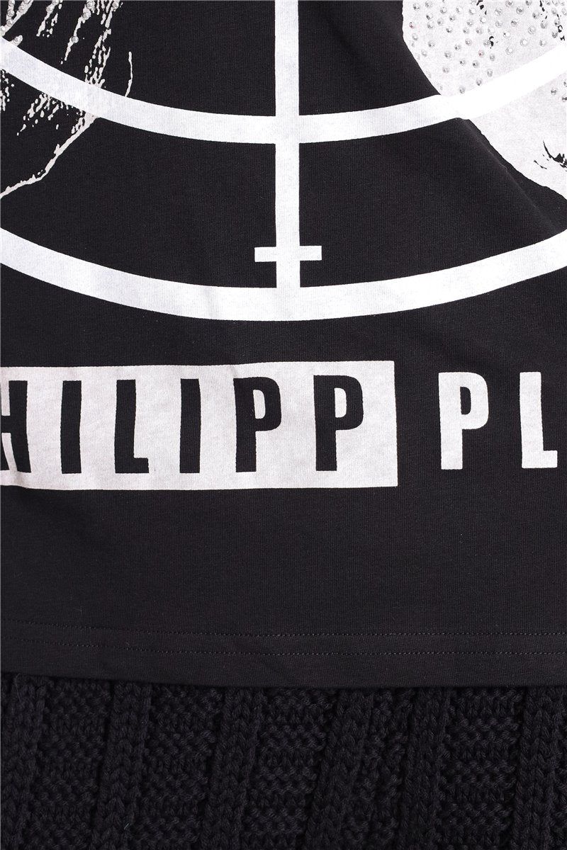 PHILIPP PLEIN T-shirt Target Engaged taglia strass neri. XL