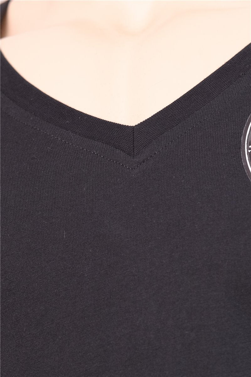 PHILIPP PLEIN T-Shirt Patch V-Ausschnitt schwarz Strasssteine Gr. M