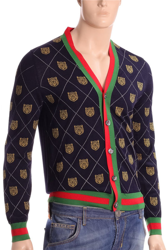 GUCCI cardigan wool blue with pattern size. M
