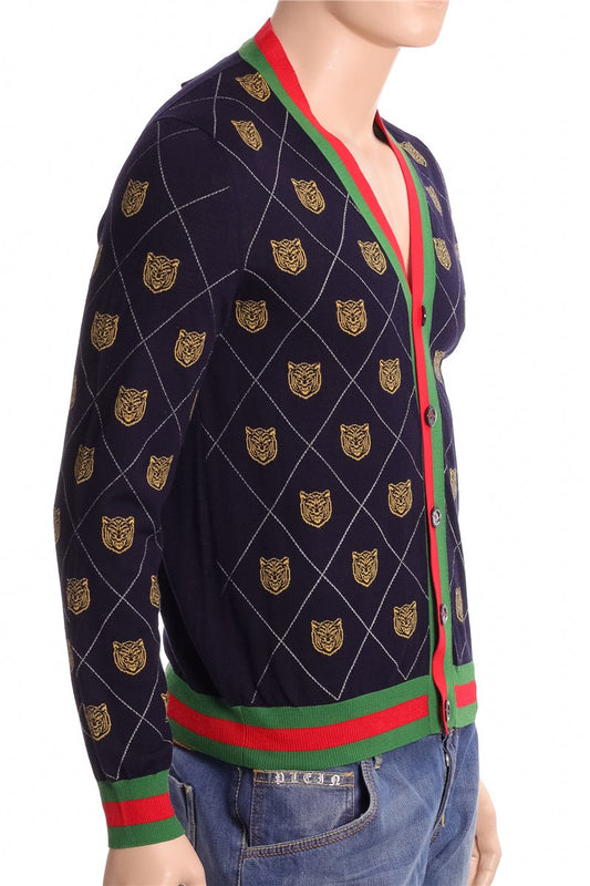 GUCCI cardigan wool blue with pattern size. M