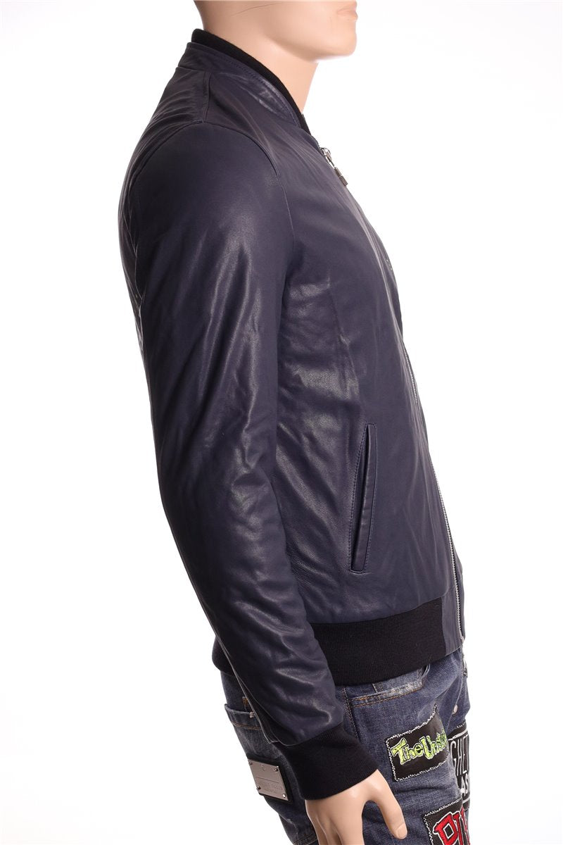 PHILIPP PLEIN leather jacket dark blue with neon skull size. L