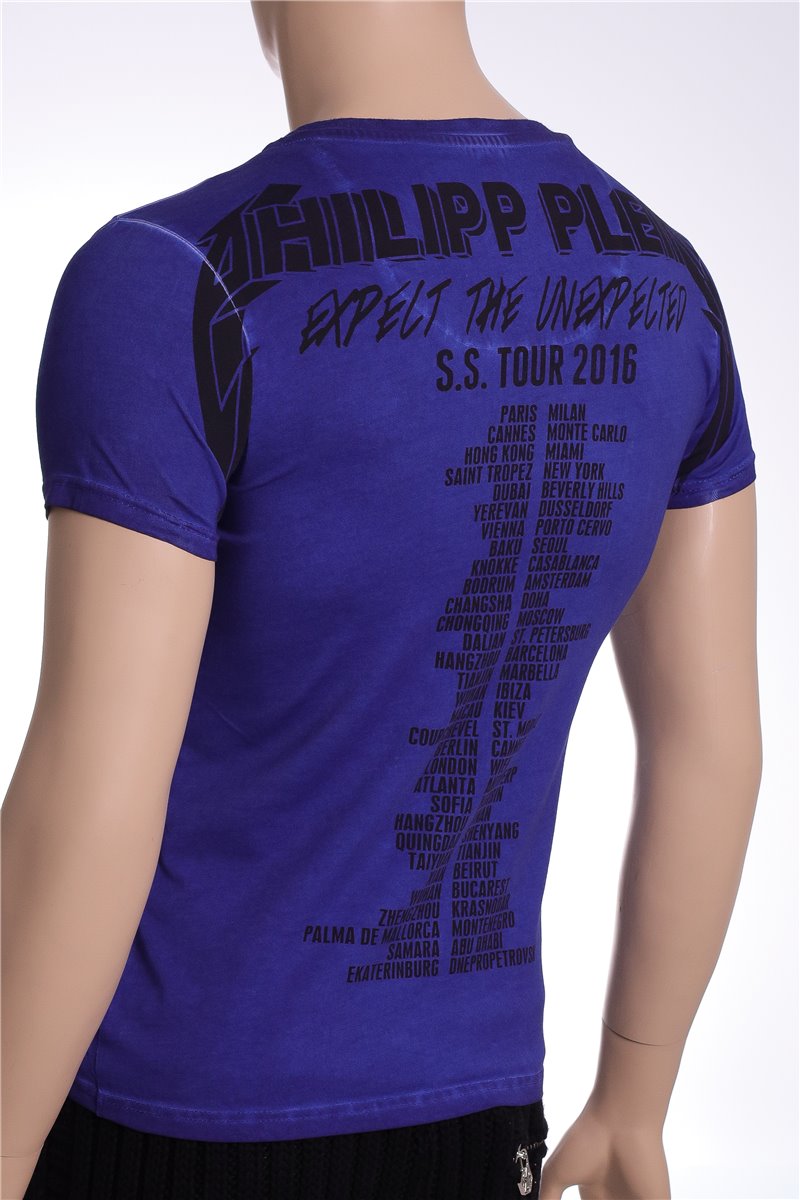 PHILIPP PLEIN Shirt blau Plein is punk Strasssteine Gr. S