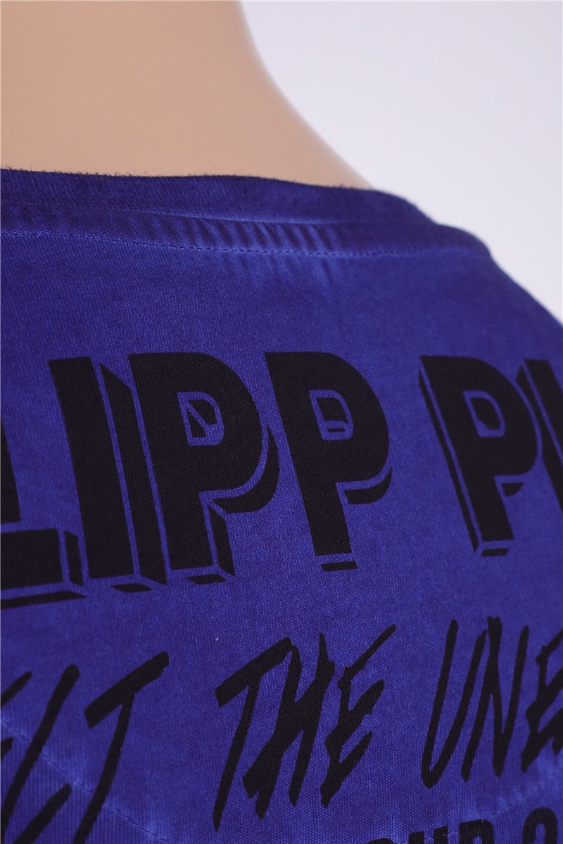 PHILIPP PLEIN Shirt blau Plein is punk Strasssteine Gr. S