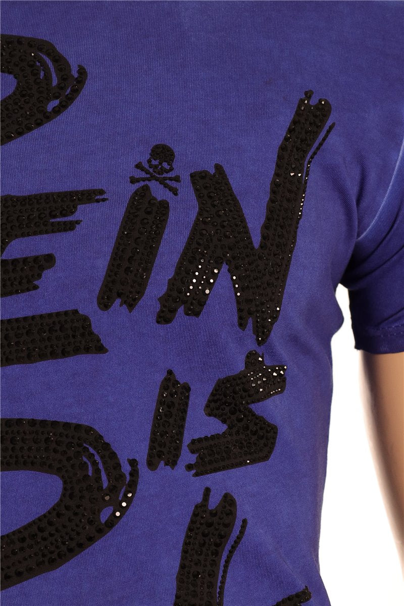 PHILIPP PLEIN Shirt blau Plein is punk Strasssteine Gr. S