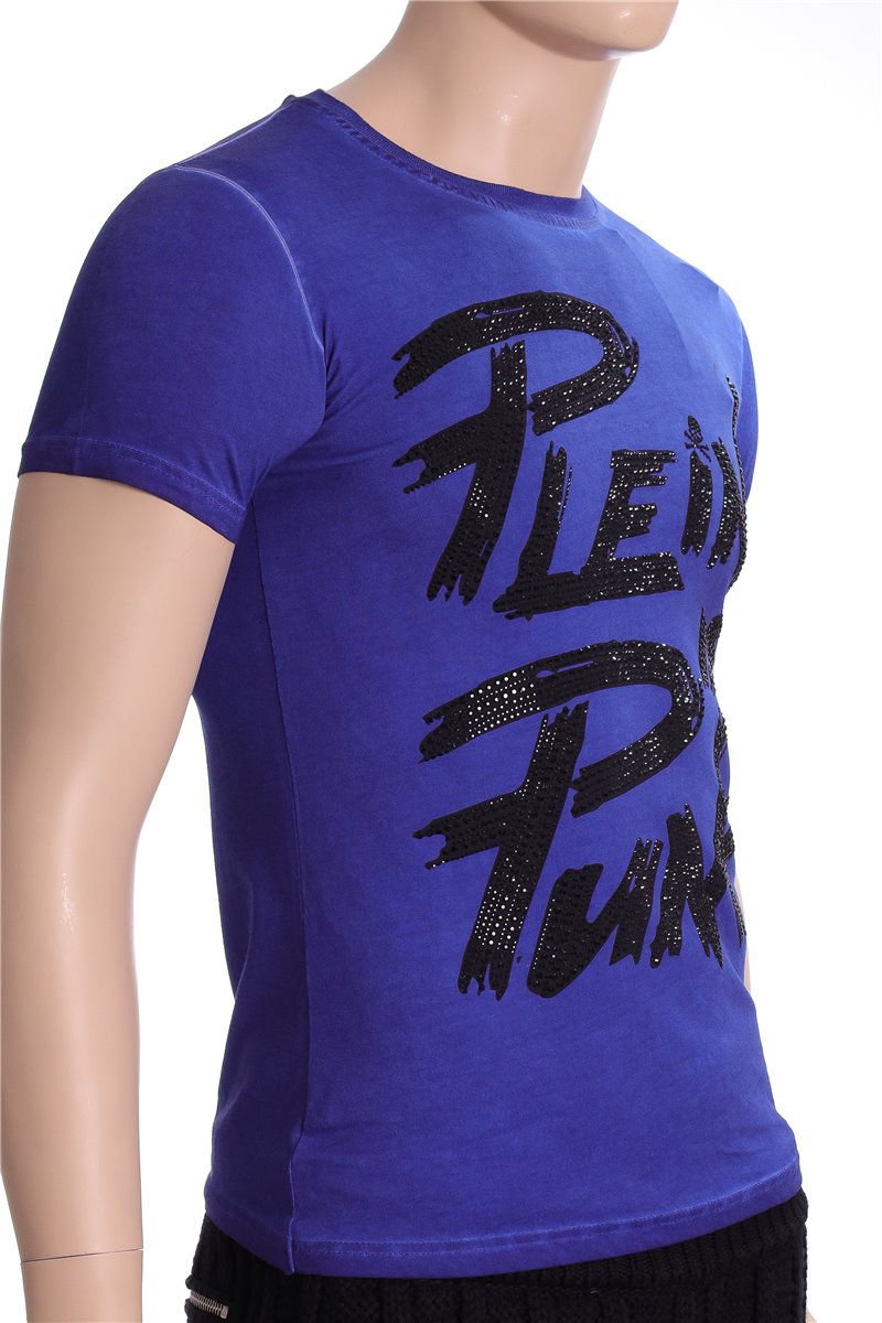 PHILIPP PLEIN T-Shirt blau Plein is punk Strasssteine Gr. S