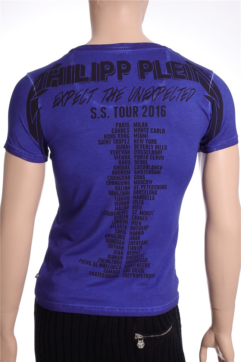 PHILIPP PLEIN Shirt blau Plein is punk Strasssteine Gr. S