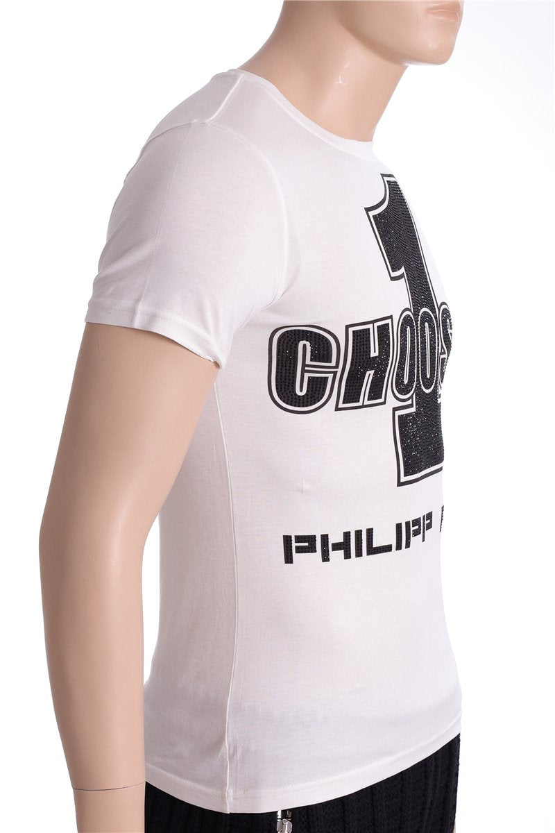 PHILIPP PLEIN T-shirt white Choosen 1 rhinestones size. S