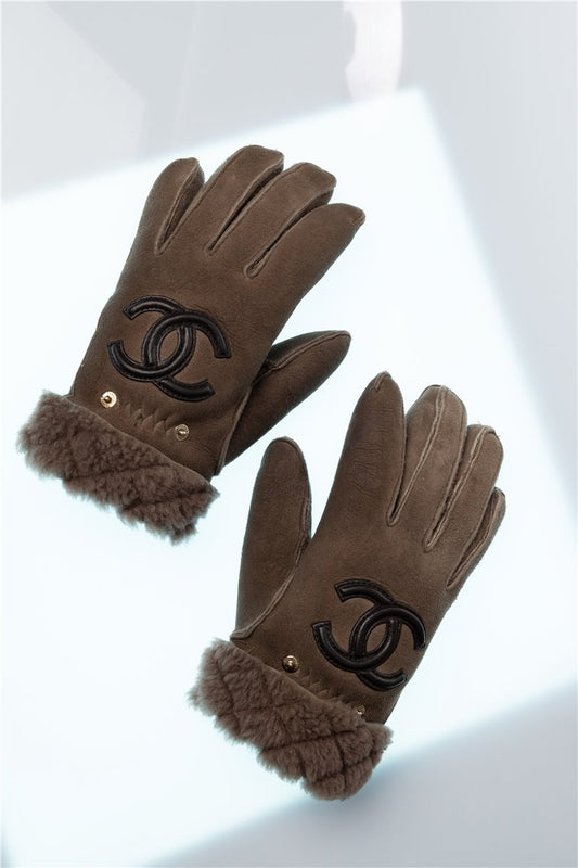 CHANEL LUXUS Lederhandschuhe CC Handschuhe Gr. 7,5 gefüttert