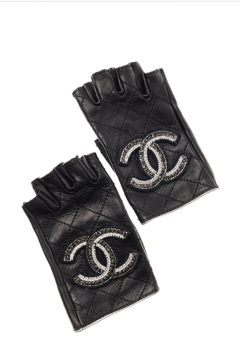 CHANEL leather gloves size. 6 fingerless CC - MADONNA