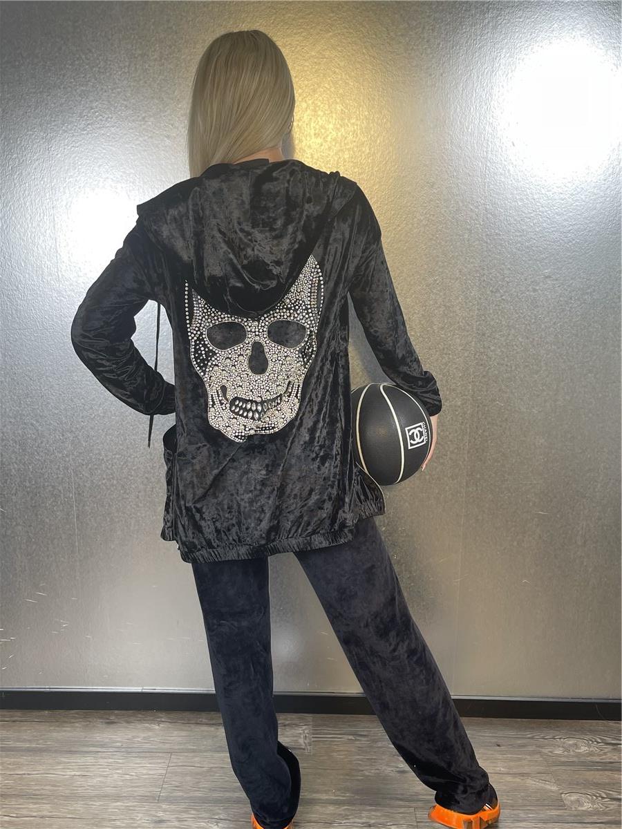 PHILIPP PLEIN leisure suit loose jacket black velvet with skull size. S