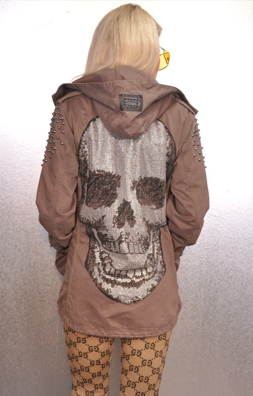 PHILIPP PLEIN jacket with hood size. L Longcoat XXL Skull Rhinestones