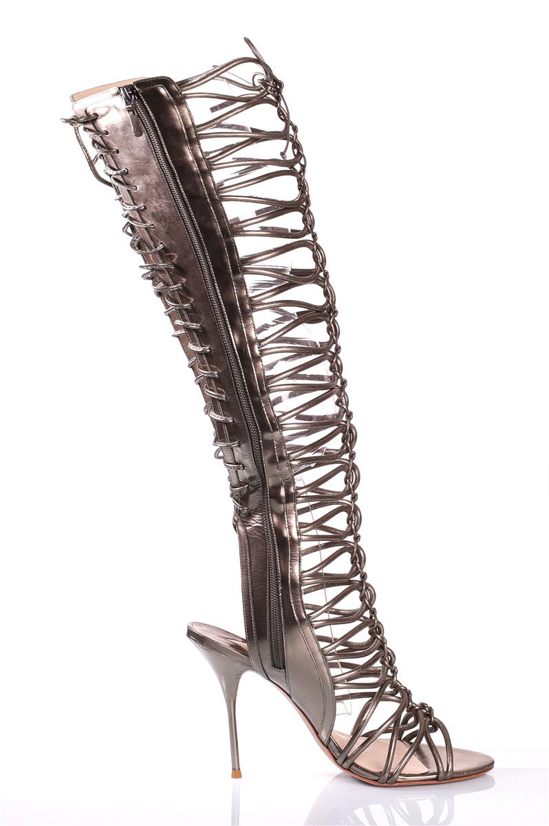 SOPHIA WEBSTER Fantasy Gladiator Sandals with Metallic Straps Gold Size 38
