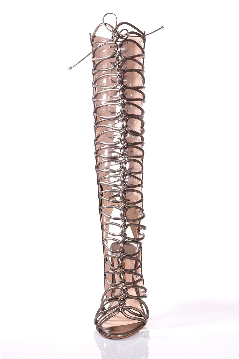 SOPHIA WEBSTER Fantasy Gladiator Sandals with Metallic Straps Gold Size 41