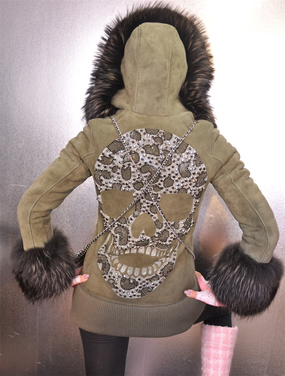 PHILIPP PLEIN leather jacket XXL skull fur fox fur leather coat