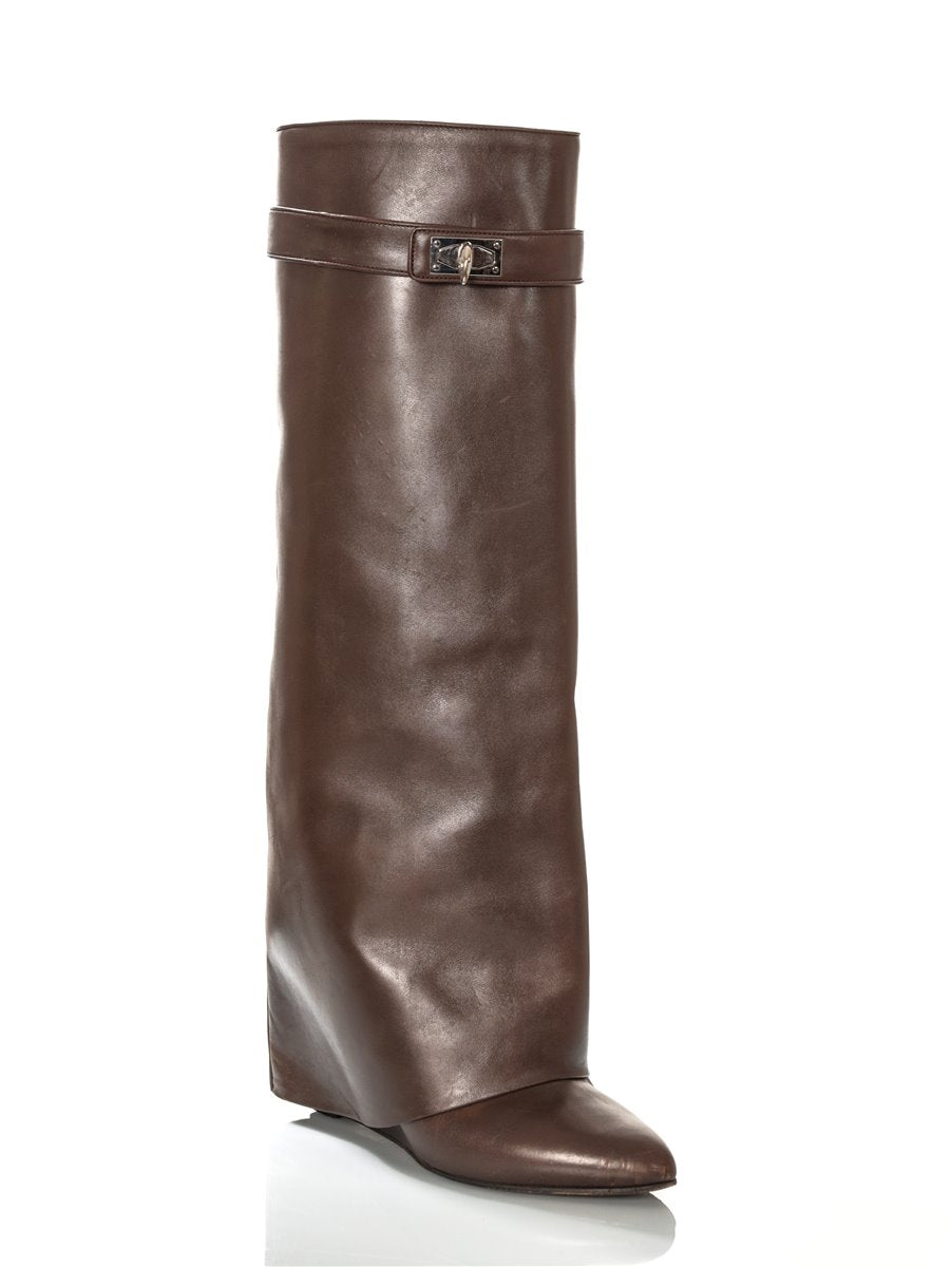 GIVENCHY Shark Lock Boots Leather Brown-Marron Size. 41