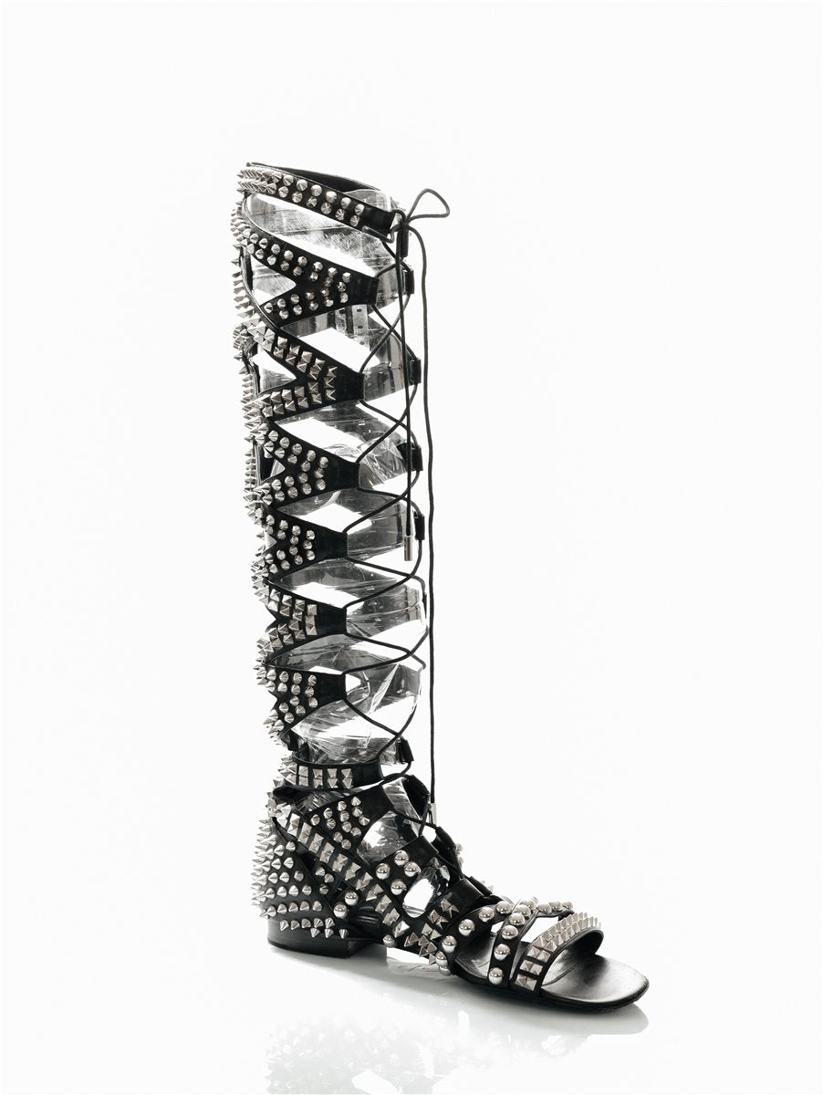 PHILIPP PLEIN Gladiator Sandals Black with Rivets Boots Spikes Size. 41