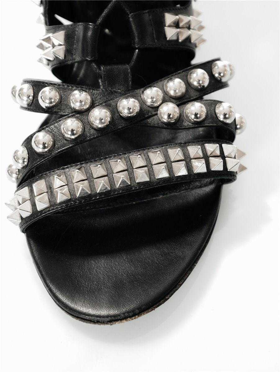 PHILIPP PLEIN Gladiator Sandals Black with Rivets Boots Spikes Size. 41