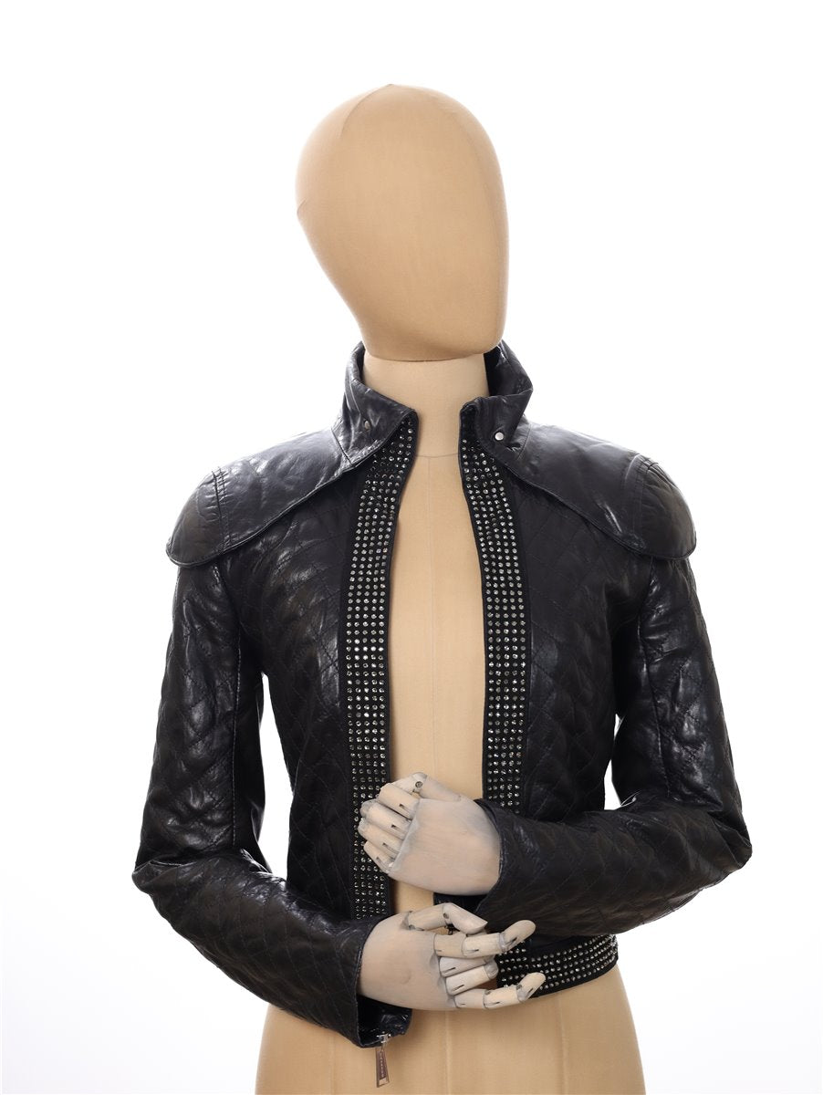 PHILIPP PLEIN leather jacket WILD size. XS/S as new Crystals